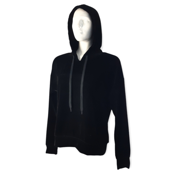 ICHI black velour drawstring hooded pullover super soft sweatshirt size medium - Picture 2 of 11
